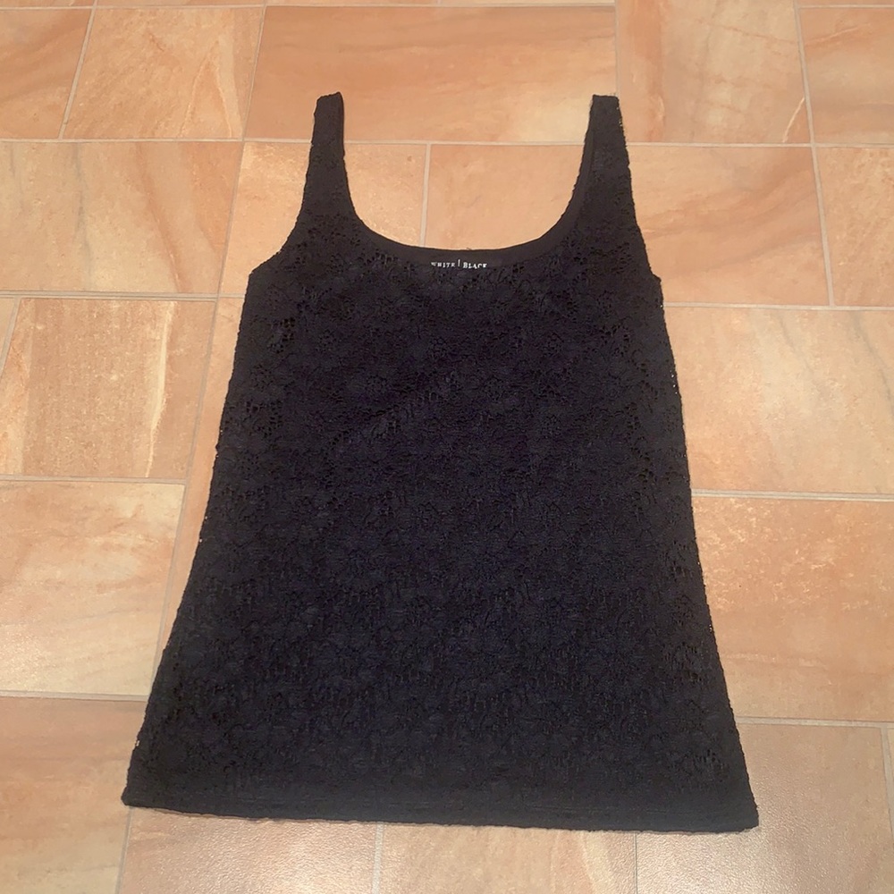 White House Black Market Women's Black Lace Scoop Neck Tank Top